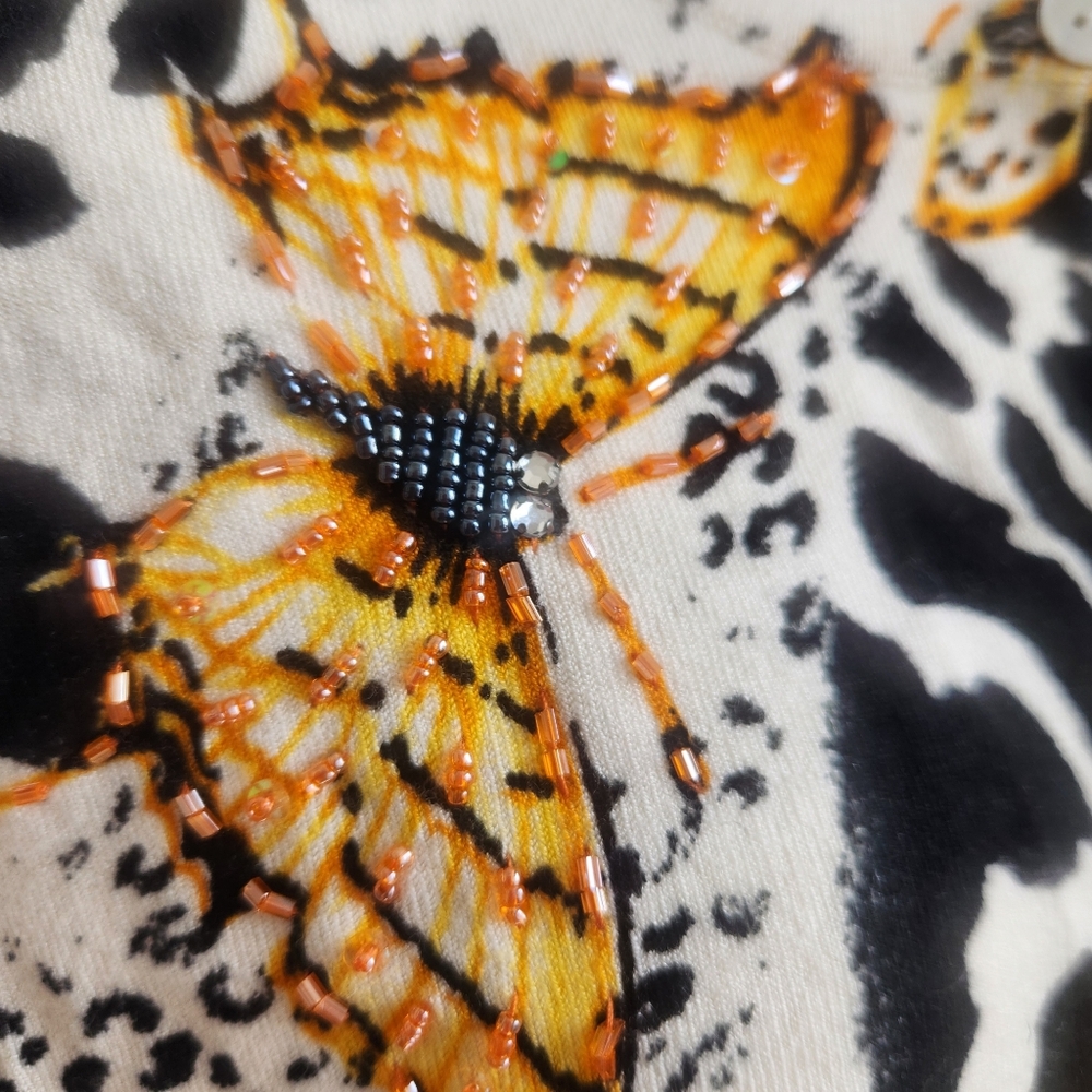 Venue Vintage Inspired Y2K Nostalgic Beaded Butterfly Cardigan Knit Sweater  M - Picture 3 of 14